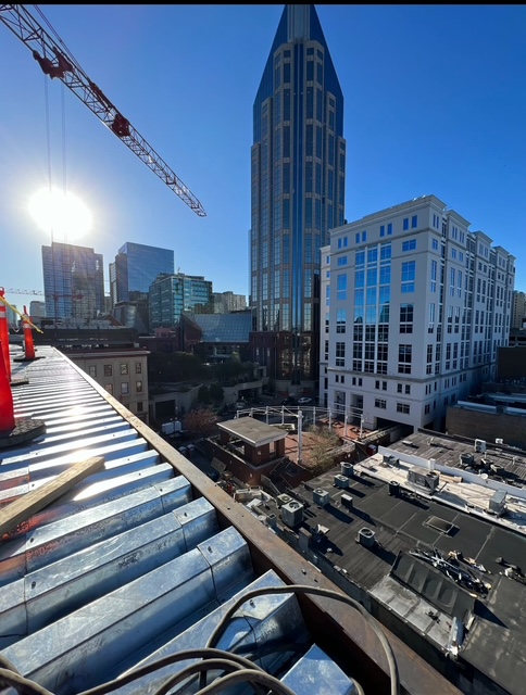 Steel work on a high-rise rooftop in downtown Nashville, Tennessee